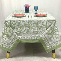 Nappe de table vintage 100% coton, imprimé floral vert et blanc, pour la décoration de la salle à manger, style ferme
