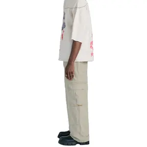 कस्टम मेनू उच्च गुणवत्ता वाले कपड़े ट्रेंडी फैशनेबल कैनवास खाकी कढ़ाई बैगी कार्गो पैंट पुरुषों