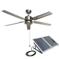 Ventilateur de plafond solaire extérieur de 52 pouces, 12V 24V, moteur CC sans balais, panneau solaire de 40W pour gazebo, serre et abri à outils