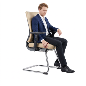 Chaise de bureau ergonomique en cuir PU avec base cantilever chromée, accoudoirs fixes, design moderne et exécutif pour bureau à domicile et chambre - Product Image 1