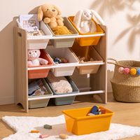 Grand Organisateur de Rangement en Bois pour Jouets avec 9 Bacs pour Chambre à Coucher, Salle de Jeux, Décoration de Chambre
