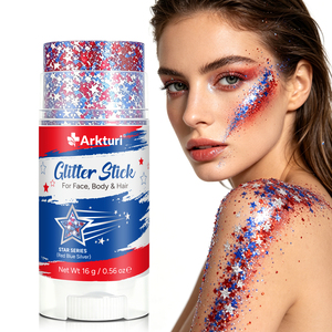 Bâton <span class=keywords><strong>de</strong></span> paillettes pour le corps Arkturi, rouge, blanc <span class=keywords><strong>et</strong></span> bleu patriotiques, pour un visage étincelant, paillettes pour les cheveux, pour le <span class=keywords><strong>maquillage</strong></span> du 4 juillet, drapeau américain - Product Image 1