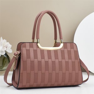 Elegant Women's Microfiber Handbag Geometric Pattern Round Handle Removable Strap Flap Closure Daily Use Brown - Product Image 4