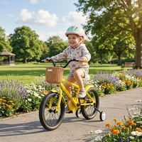 Vélo pour enfants avec roues auxiliaires amovibles, cadre antidérapant et sûr, siège confortable, motif mignon, idéal pour la balade en extérieur
