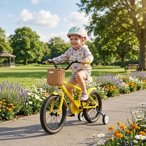 <span class=keywords><strong>Bicicleta</strong></span> Infantil con Ruedas Auxiliares Desmontables, Marco Antideslizante y Seguro, Asiento Cómodo, Diseño Adorable, Ideal para Paseos al Aire Libre - Product Image 2