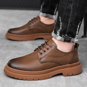 Men's Genuine Leather Oxfords <b>Round</b> Toe Spring Office Dress Shoes Lace-up Rubber Outsole <b>Cushioned</b> Comfort Casual Business Style - Product Image 2
