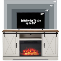 Meuble TV avec porte coulissante en bois, centre de divertissement avec insert de cheminée électrique de 23 pouces, style ferme moderne avec rangement