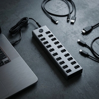 Station de charge USB 20 ports en alliage d'aluminium, hub de charge rapide pour plusieurs lampes de table LED et téléphones portables