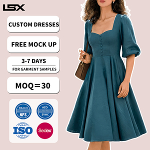 Vestido Midi Plisado Casual de Manga Corta con Cuello Cuadrado de Alta Calidad al por Mayor Personalizado OEM para Mujer Talla Grande - Product Image 1