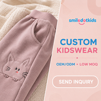 Smiledotkids Pantalons de jogging personnalisés pour enfants, rose poudré, avec appliqué chat, en tissu éponge doux, OEM ODM, pour tout-petits garçons et filles, vente en gros