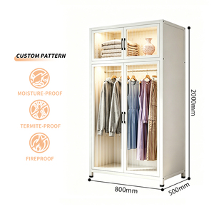 Armoire de chambre à coucher en acier sur mesure avec 4 portes battantes en polycarbonate, grande capacité, anti-poussière et élégante pour le rangement des vêtements - Product Image 2