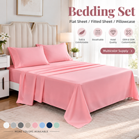 Parure de lit en polyester couleur unie, drap plat, drap-housse, taie d'oreiller, ensemble de linge de lit 3/4 pièces pour hôtel, maison, chambre