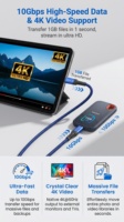 Cable USB Tipo C 3.1 Premium de 100W y 10Gbps, 50cm, para Teléfono Android, Banco de Energía, Cable de Sincronización USB C Trenzado y Resistente