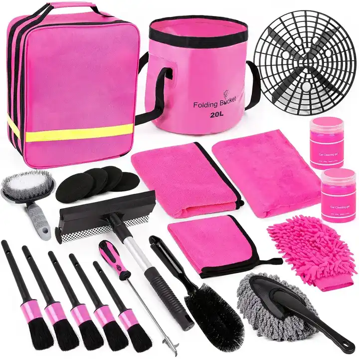 23 pcs pink car cleaning kit