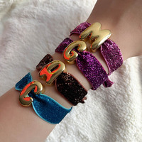 Bracelet en velours coloré en forme de cœur avec lettres anglaises perforées électro-plaquées double face, vente chaude transfrontalière pour femmes