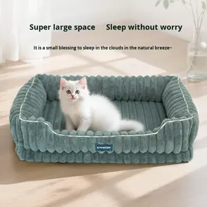 Sofá cama moderno de espuma viscoelástica ortopédica de felpa rectangular suave de piel de conejo a rayas de lujo al por mayor de fábrica para invierno - Product Image 3