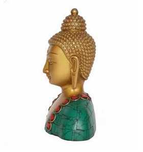 รูปปั้นพระพุทธรูปที่สวยงามมีลวดลายหินสีทองและสีเขียวเหมาะสำหรับการตกแต่งบ้านมุมทำสมาธิห้องโยคะ - Product Image 3