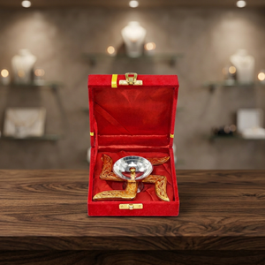 Lampe Diya en métal plaqué laiton, ensemble cadeau de décoration Pooja, or, décoration traditionnelle de temple - Product Image 3