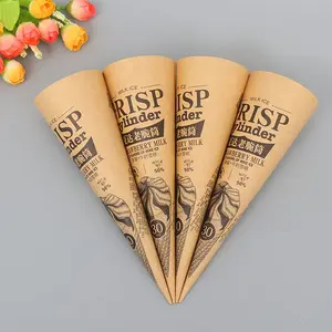 Disposable Custom Printing Aluminum Foil Sleeve Cone Paper Holder Wrapping Ice Cream Paper Cone Sleeves