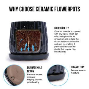 Livraison gratuite, stock US, livraison rapide en 3 jours, pot à fleurs en céramique noir fait main, style américain, soucoupe en céramique pour la maison et le jardin - Product Image 3