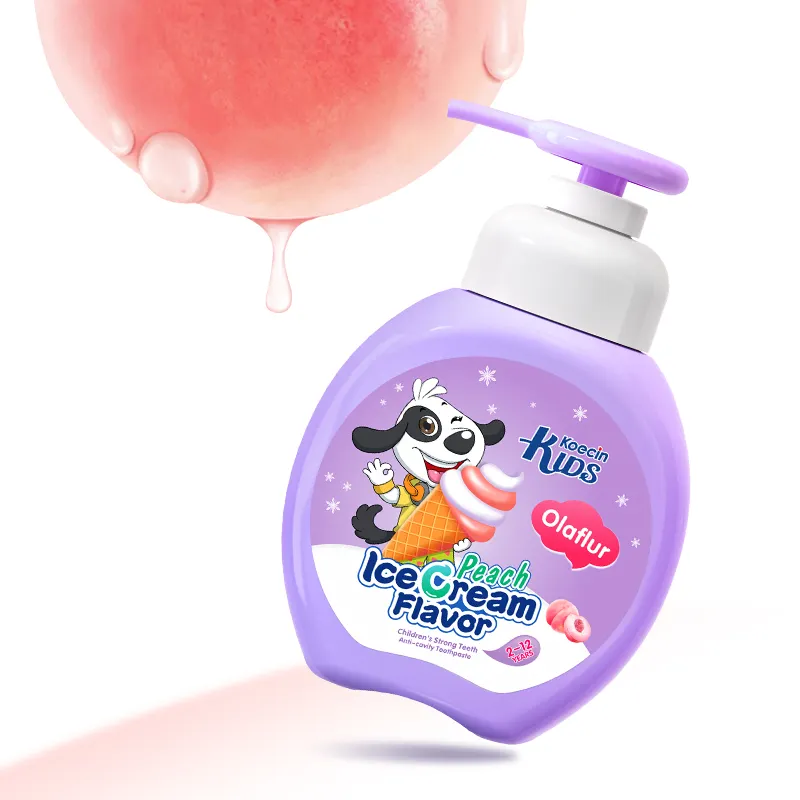Pasta de dientes para niños de calcio barata con logotipo personalizado pasta de dientes de caramelo fruta sabor a melocotón pasta de dientes para niños