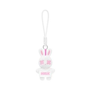 Porte-clés Lapin Timide en Velours Blanc, Mascotte en Peluche avec Accent Rose Lait et Boucle en Corde Tressée Durable - Product Image 1