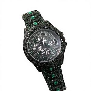 Montre Hip Hop de Luxe Personnalisable Entièrement Sertie de Pierres VVS en Acier Inoxydable, Cadran Rond en Verre de 5mm, Mouvement Quartz Analogique, Style Antique - Product Image 1