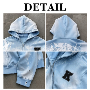 Sudadera con Capucha de Algodón Grueso Lavado al Ácido Personalizada OEM para Hombre, con Bordado y Pedrería, Estilo Urbano, Fabricante - Product Image 6