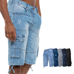Shorts Cargo Harem Vintage d'été pour Hommes, Longueur Genou, Multi-Poches, en Denim Écologique, Taille Mi-Haute, Délavage Foncé, Séchage Rapide - Product Image 2