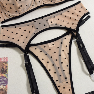 Nuevo Diseño Erótico, Conjunto de Lencería de 4 Piezas de Malla Transparente, Conjunto de Lencería Sexy y Transpirable con Estampado de Lunares - Product Image 5