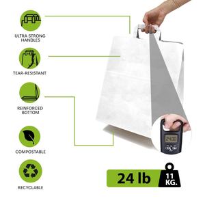 Eco Friendly Comfortable to Hold <strong>Plain</strong> Flat <strong>Handles</strong> White Kraft Paper <strong>Bags</strong> for Retail Merchandies to Go Food - Product Image 3