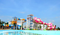 Schüssel förmige Wasser rutsche aus Stahl im Freien mit Splash Pad Kids Play Equipment und Fiberglas Water House für Wohnzwecke