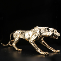 Statues d'animaux en or et en argent Décoration de la maison Sculpture de tigre Léopard Artisanat en résine