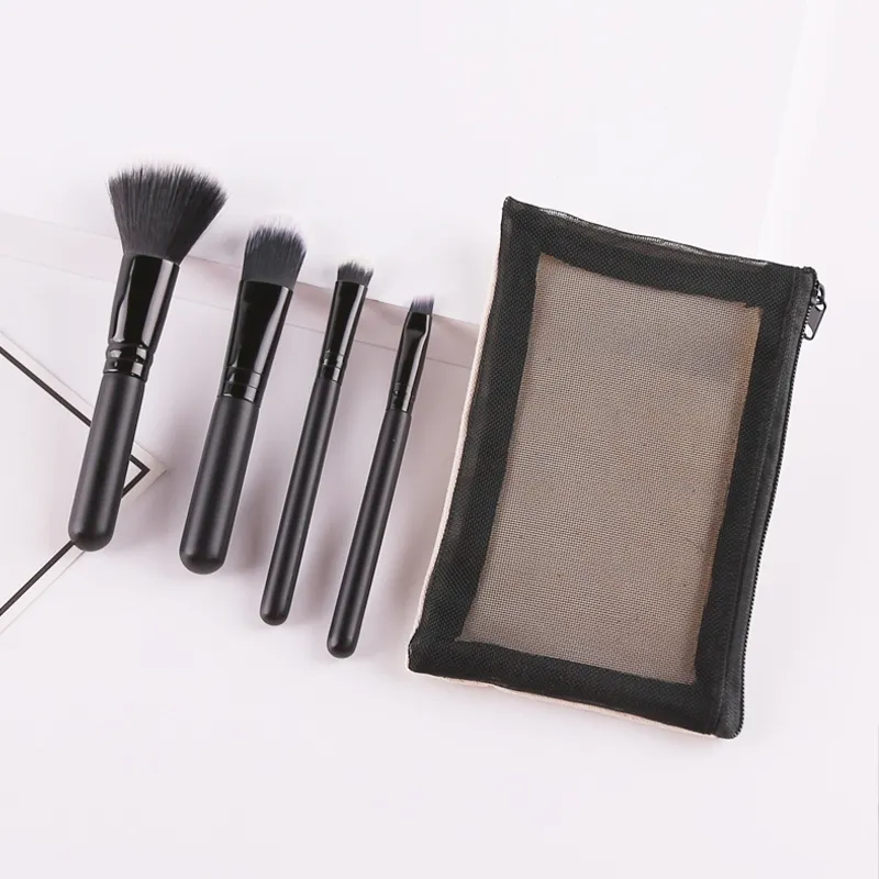4pcs Black mini Make up brush set Private Label Professional travel maquillaje mothers day gift for eye shadow and face makeup