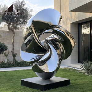 Sculpture abstraite torsadée en acier inoxydable poli miroir, grande taille, pour extérieur, avec ornements <span class=keywords><strong>d</strong></span>'oiseaux en vol - Product Image 2