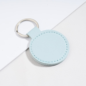 Wholesale UV Printing Round Rectangle PU Leather <b>Keyring</b> Holder Pendant Promotion Gift DIY Retro Blank Keychain - Product Image 4