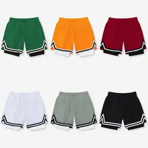 Custom logo athletic Basketball men's shorts men sports polyester shorts double layer mesh shorts