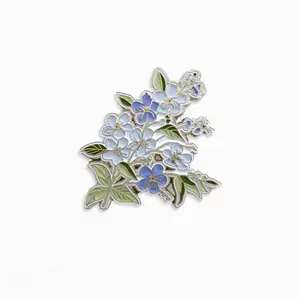 OEM Cute Flower Blue Zinc Alloy Soft Enamel Badge Gold Color Enamel Hat Collar Brooch Pin Badge for Christmas Wedding Box Gift