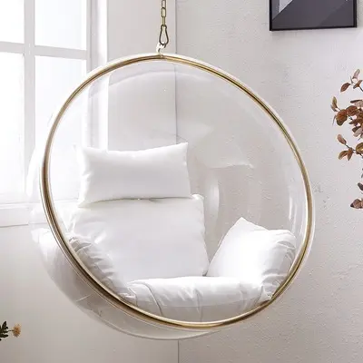 Горячее надувательство акриловое подвесное кресло постоянного качелей яиц шар золотой пузырь стул для отдыха на открытом воздухе с подвесная цепь для сада и дома