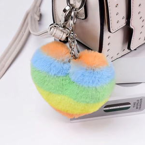 Porte-clés <span class=keywords><strong>pompon</strong></span> en fausse fourrure de <span class=keywords><strong>lapin</strong></span> Rex en forme de cœur, 10 cm, moelleux, mini, boule de fourrure, vente en gros - Product Image 6