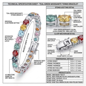 Bracelet jonc PYQ S925 en argent sterling avec chaîne tennis et moissanite arc-en-ciel 3/4/5/6,5 mm – Rose, bleu, rouge, vert – Moissanite polyvalente - Product Image 3