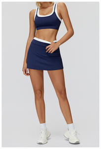 Set Olahraga Wanita Bra Olahraga Bernapas & Rok Yoga dengan Lis Putih Gaya Fashion & Logo Kustom MOQ <span class=keywords><strong>2</strong></span> Buah - Product Image 4