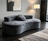 Canapé incurvé en velours côtelé, forme de pouf, deux places, rembourré en éponge, dossier bas, sans accoudoirs, canapé de sol gris anthracite, salon moderne pour le séjour