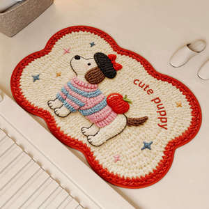 Tapis de salle de bain ovale en imitation lin, absorbant et à séchage rapide, pour toilettes et bain - Product Image 4