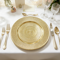 Assiette de présentation Wojia 13 pouces en plastique plaqué or motif soleil, luxueuse et moderne, pour mariage, banquet, hôtel