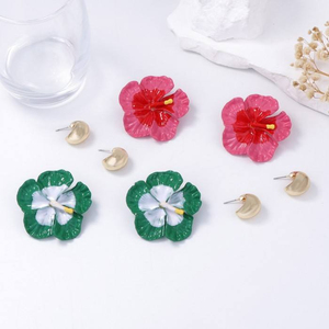 4 Color BOHEMIA Summer Beach Style Exaggerated Alloy Pink Color <b>Flower</b> Drop Earrings - Product Image 1