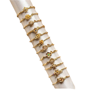 Anillo Ajustable con 12 Piedras de Nacimiento <span class=keywords><strong>en</strong></span> Latón Chapado <span class=keywords><strong>en</strong></span> Oro, Estilo Moderno y Delicado con Cobre y Circonita para Bodas y Regalos - Product Image 1