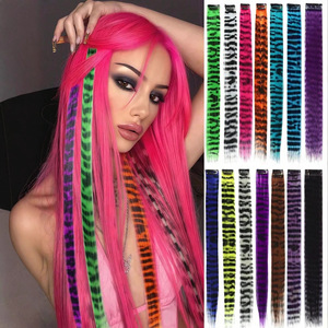 Extensions de cheveux colorées Sw307, 45 cm, lisses, résistantes à la chaleur, teintes rose, noir, imprimé léopard, sans couture - Product Image 4