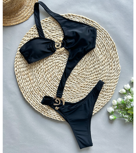 Kho 2 Màu Sắc Bandeau Top Tắm Phù Hợp Với Với Lớn Nhẫn Sexy Lady Cắt Trong Một Mảnh Monokini Micro Đồ Bơi - Product Image 4