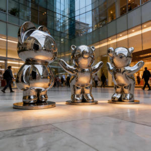 Escultura de Oso de Dibujos Animados de Acero Inoxidable Grande para Plaza Comercial, Acabado Espejo, Escultura de Oso con Patrón de Dibujos Animados Personalizado - Product Image 2